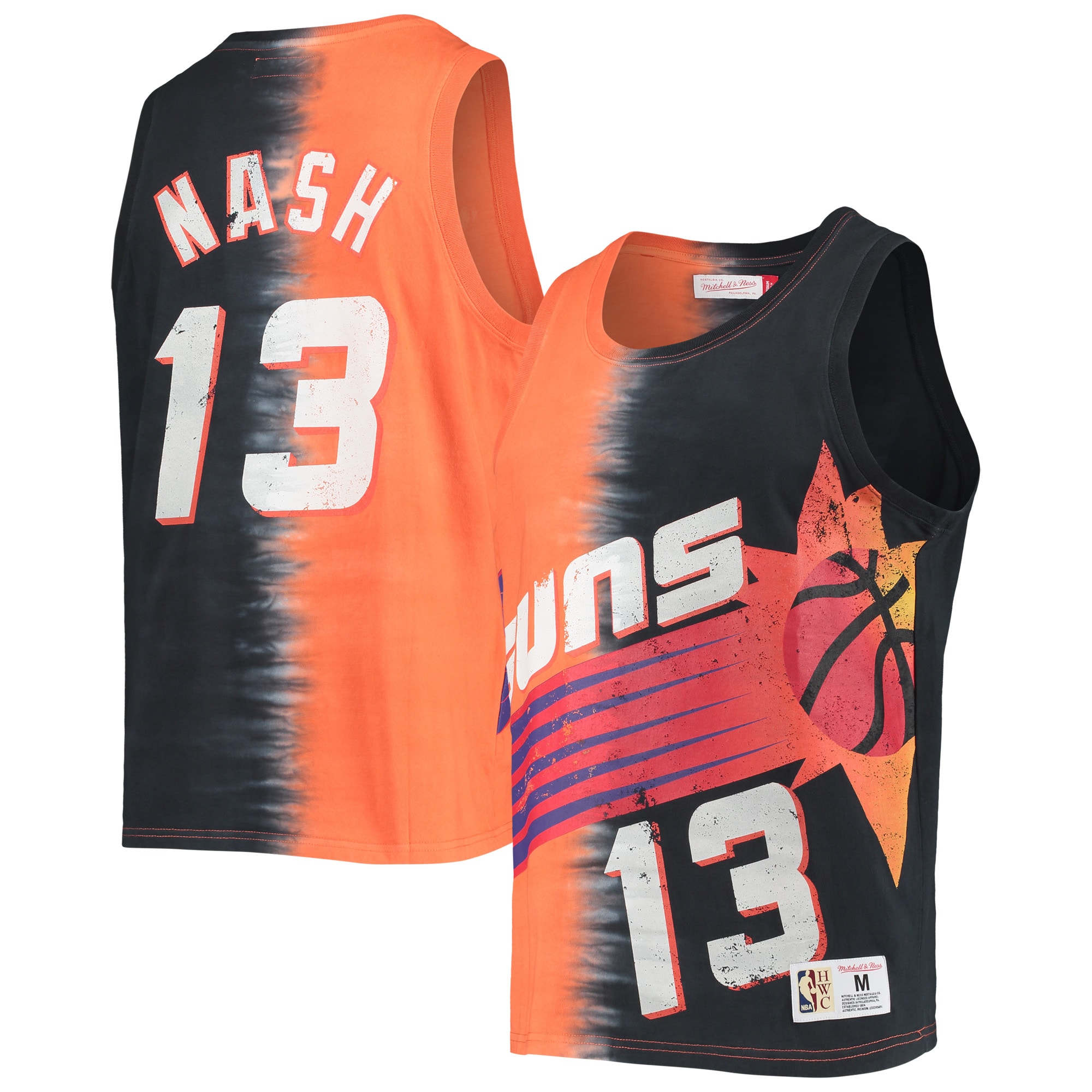 Men's Mitchell \u0026 Ness Steve Nash Orange/Black Phoenix Suns Hardwood Classics Tie-Dye Name \u0026 Number Tank Top